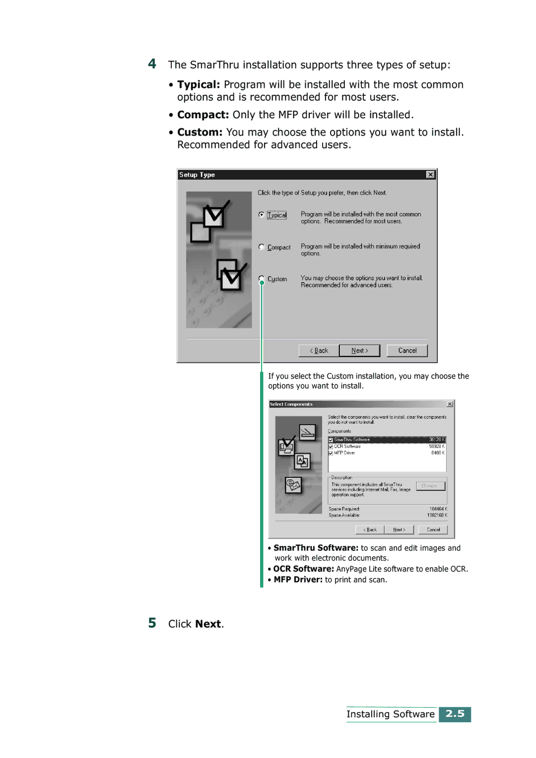 Samsung SCX-1100 manual Click Next 