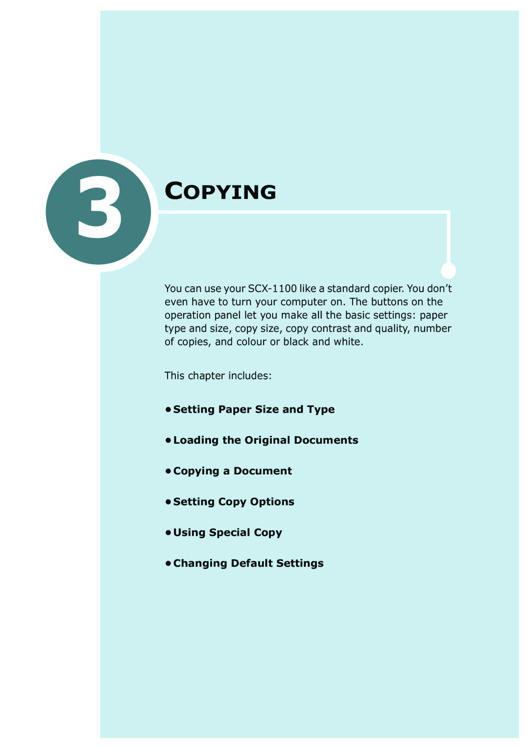 Samsung SCX-1100 manual Copying, This chapter includes 