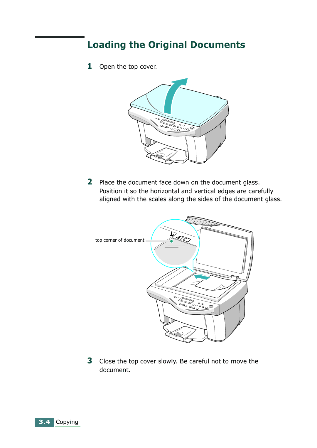 Samsung SCX-1100 manual Loading the Original Documents, Open the top cover 