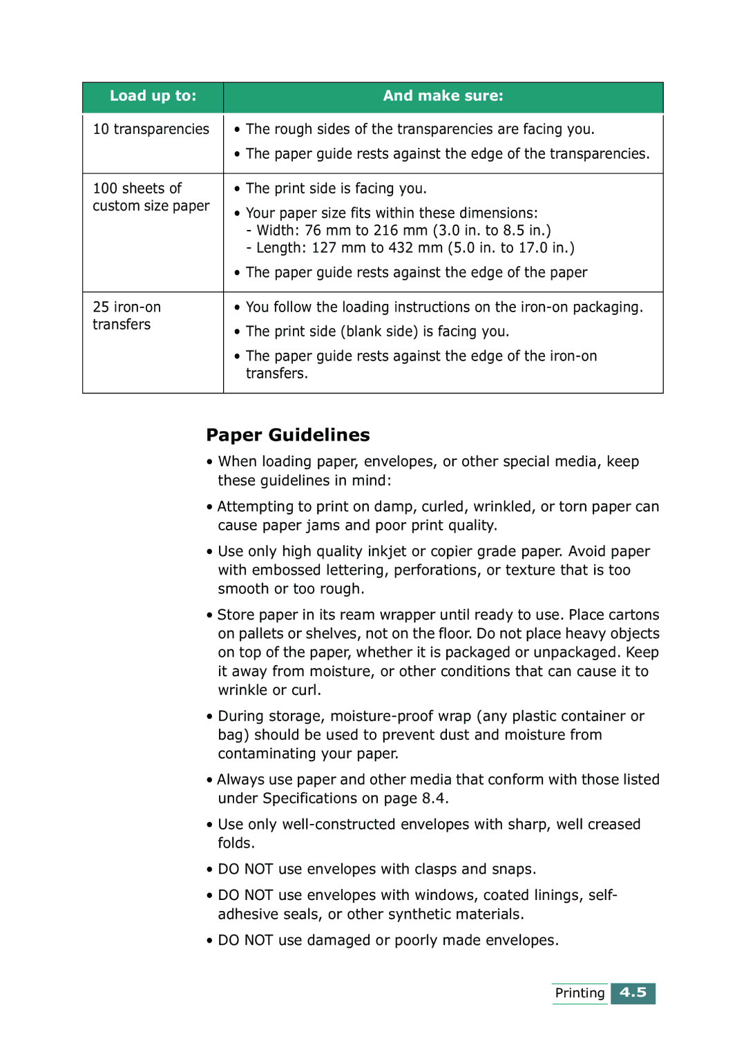 Samsung SCX-1100 manual Paper Guidelines 