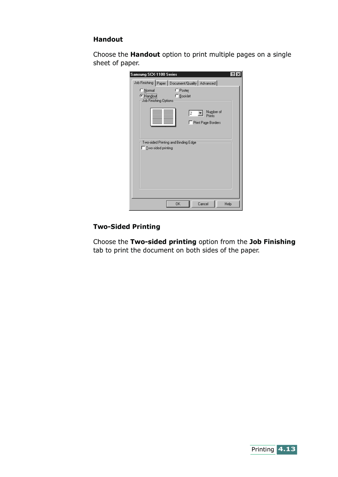 Samsung SCX-1100 manual Handout, Two-Sided Printing 