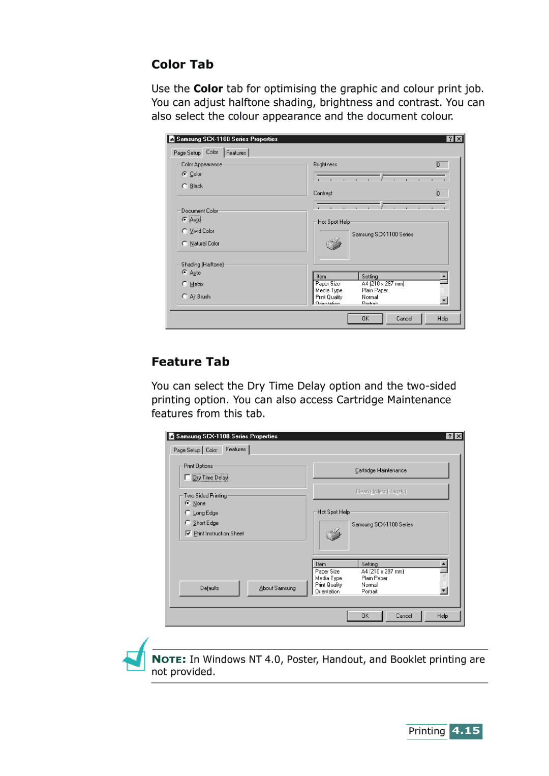 Samsung SCX-1100 manual Color Tab 