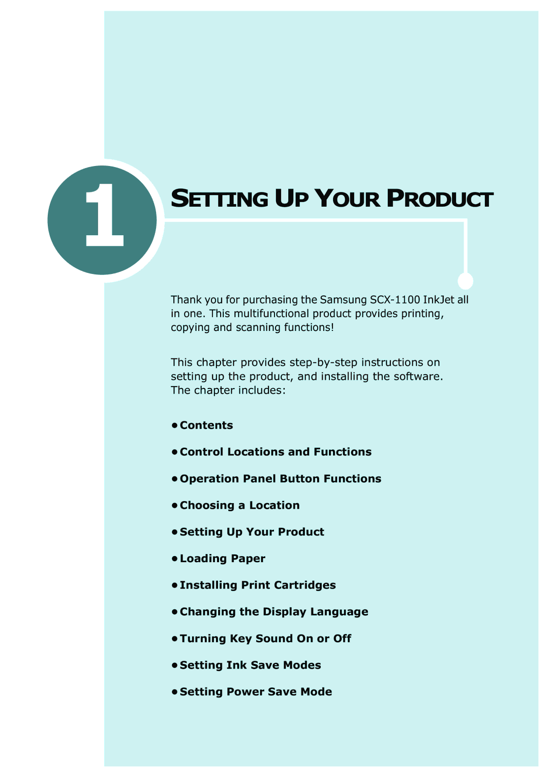 Samsung SCX-1100 manual Setting UP Your Product 