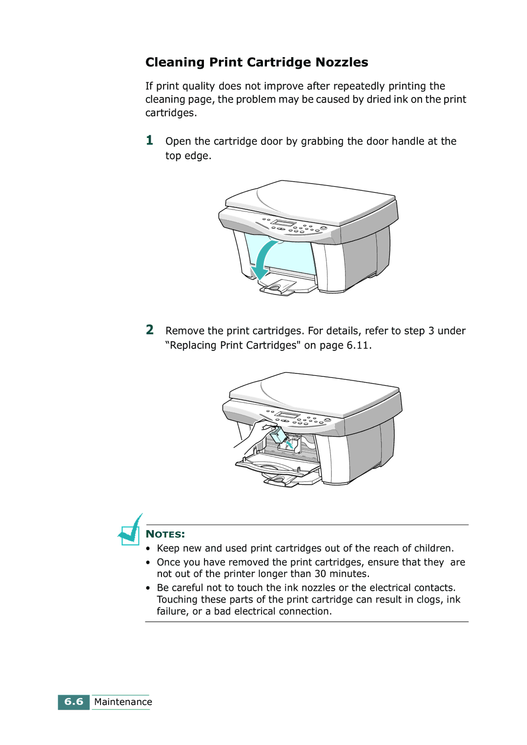 Samsung SCX-1100 manual Cleaning Print Cartridge Nozzles 