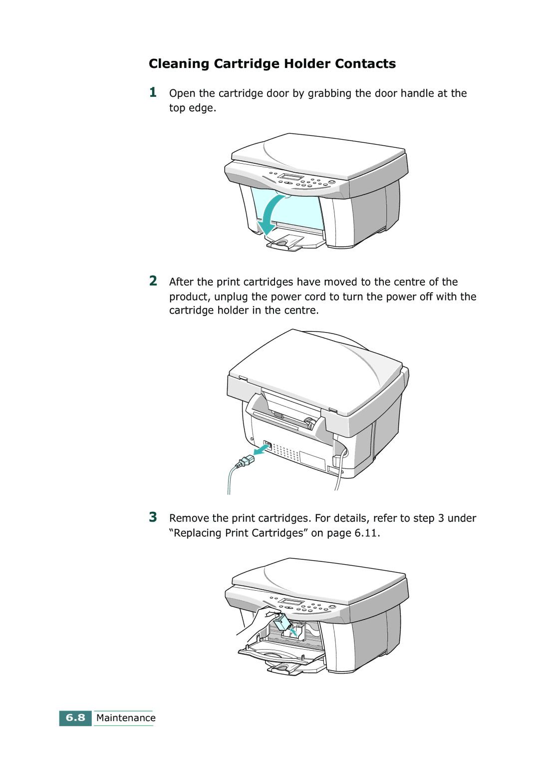 Samsung SCX-1100 manual Cleaning Cartridge Holder Contacts 