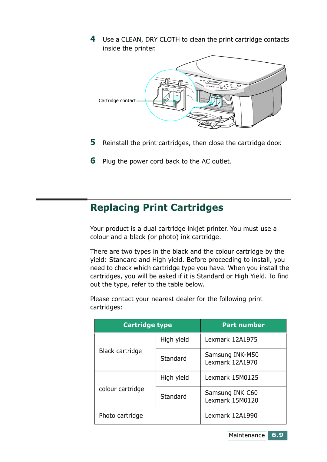 Samsung SCX-1100 manual Replacing Print Cartridges 