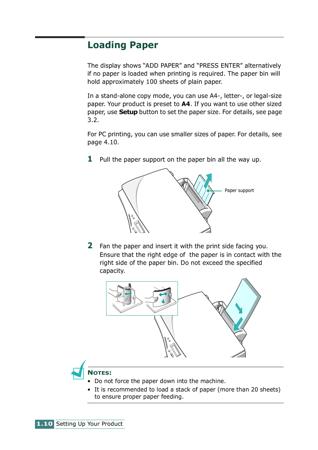 Samsung SCX-1100 manual Loading Paper 
