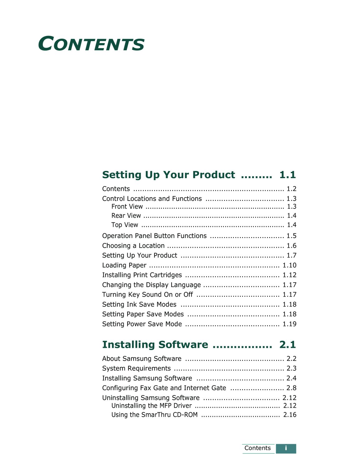 Samsung SCX-1100 manual Contents, Setting Up Your Product, Installing Software 