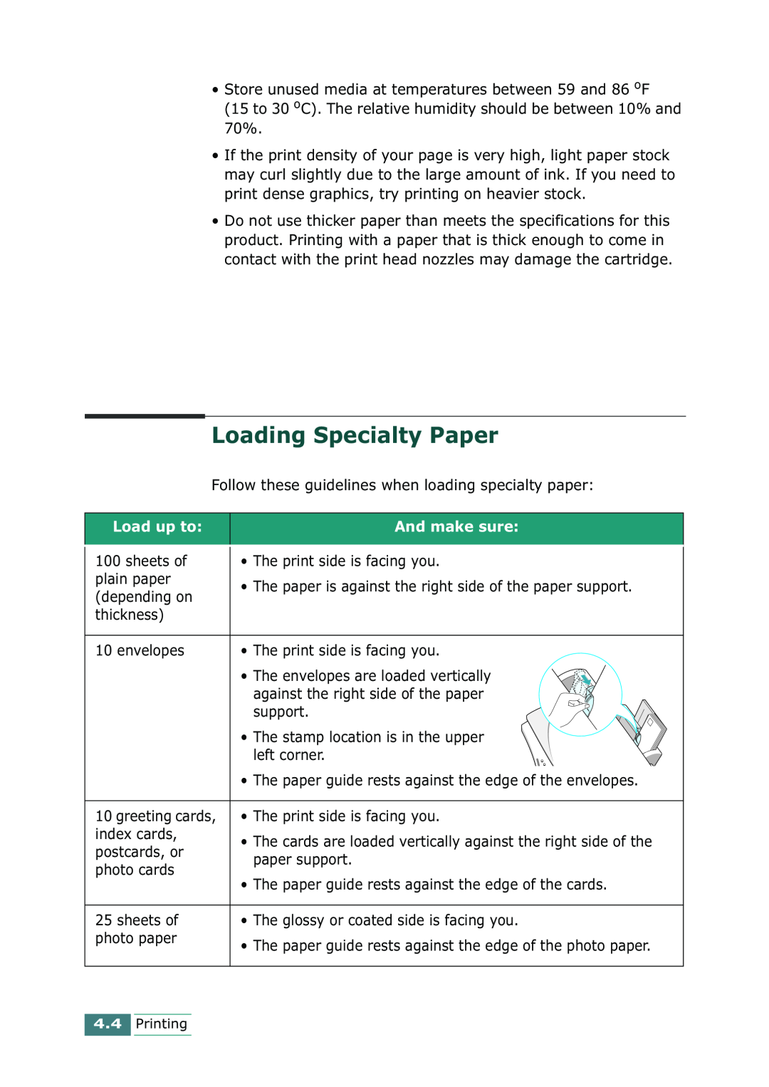 Samsung SCX-1100 manual Loading Specialty Paper, Load up to, And make sure 
