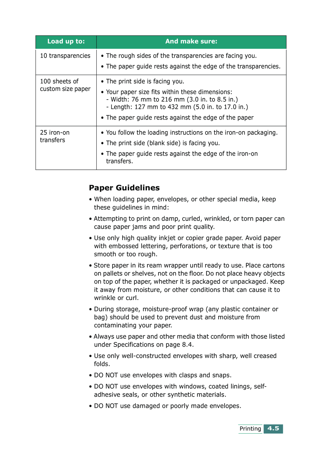 Samsung SCX-1100 Paper Guidelines, Load up to, And make sure, The paper guide rests against the edge of the transparencies 