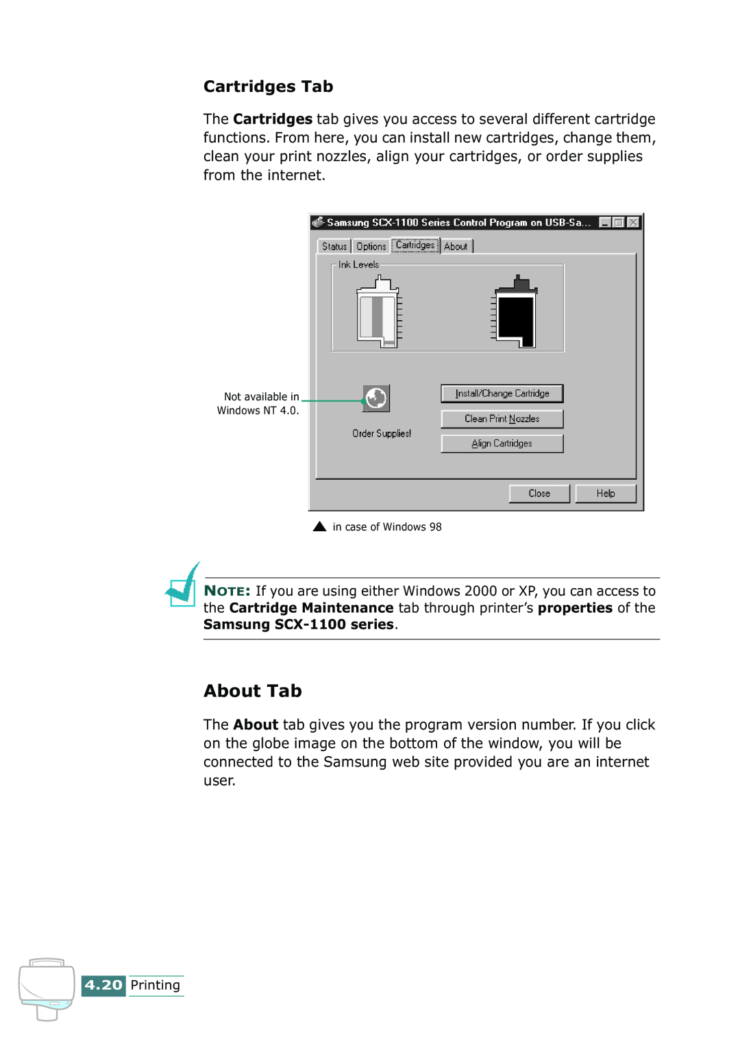 Samsung SCX-1100 manual About Tab, Cartridges Tab 