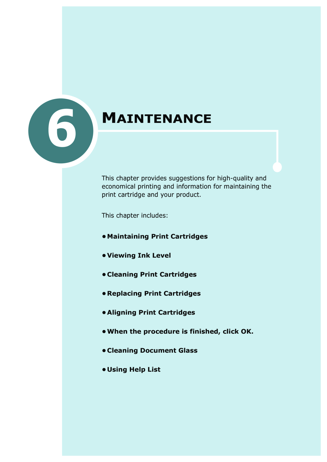 Samsung SCX-1100 Maintenance, Maintaining Print Cartridges Viewing Ink Level, Cleaning Document Glass Using Help List 