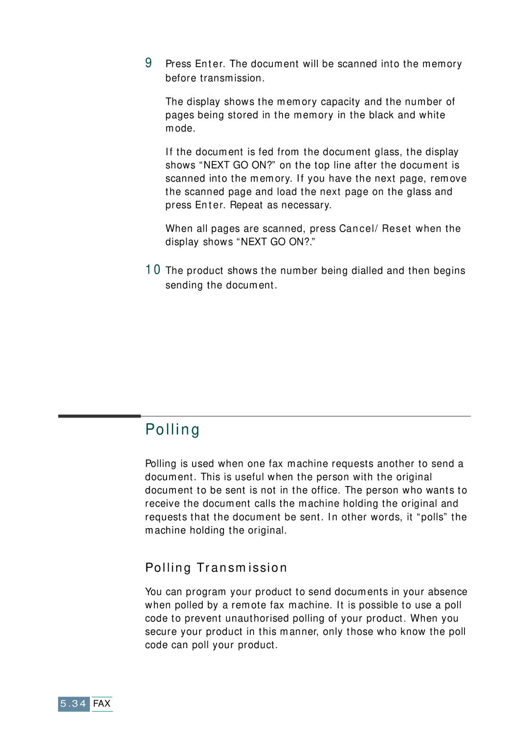 Samsung SCX-1150F manual Polling Transmission 