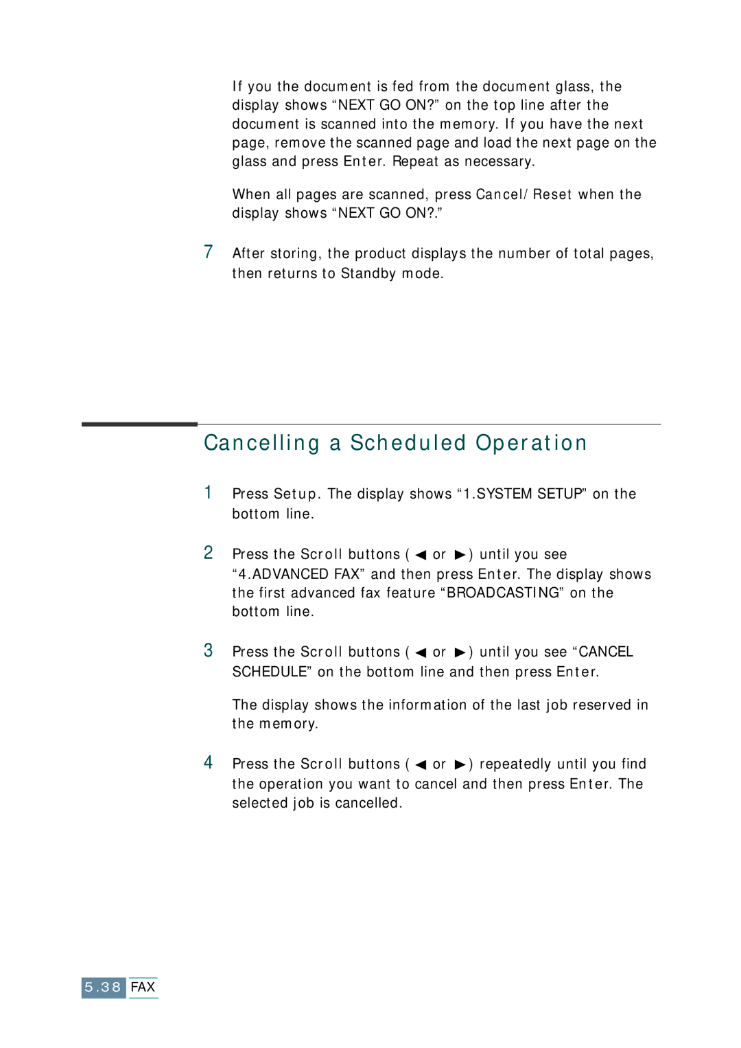 Samsung SCX-1150F manual Cancelling a Scheduled Operation 