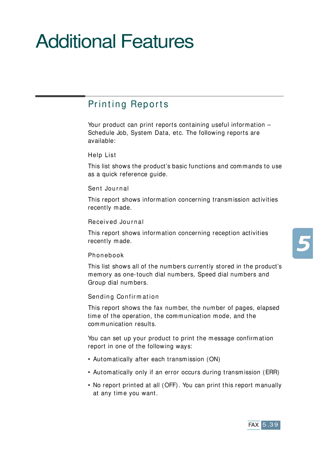 Samsung SCX-1150F manual Printing Reports 