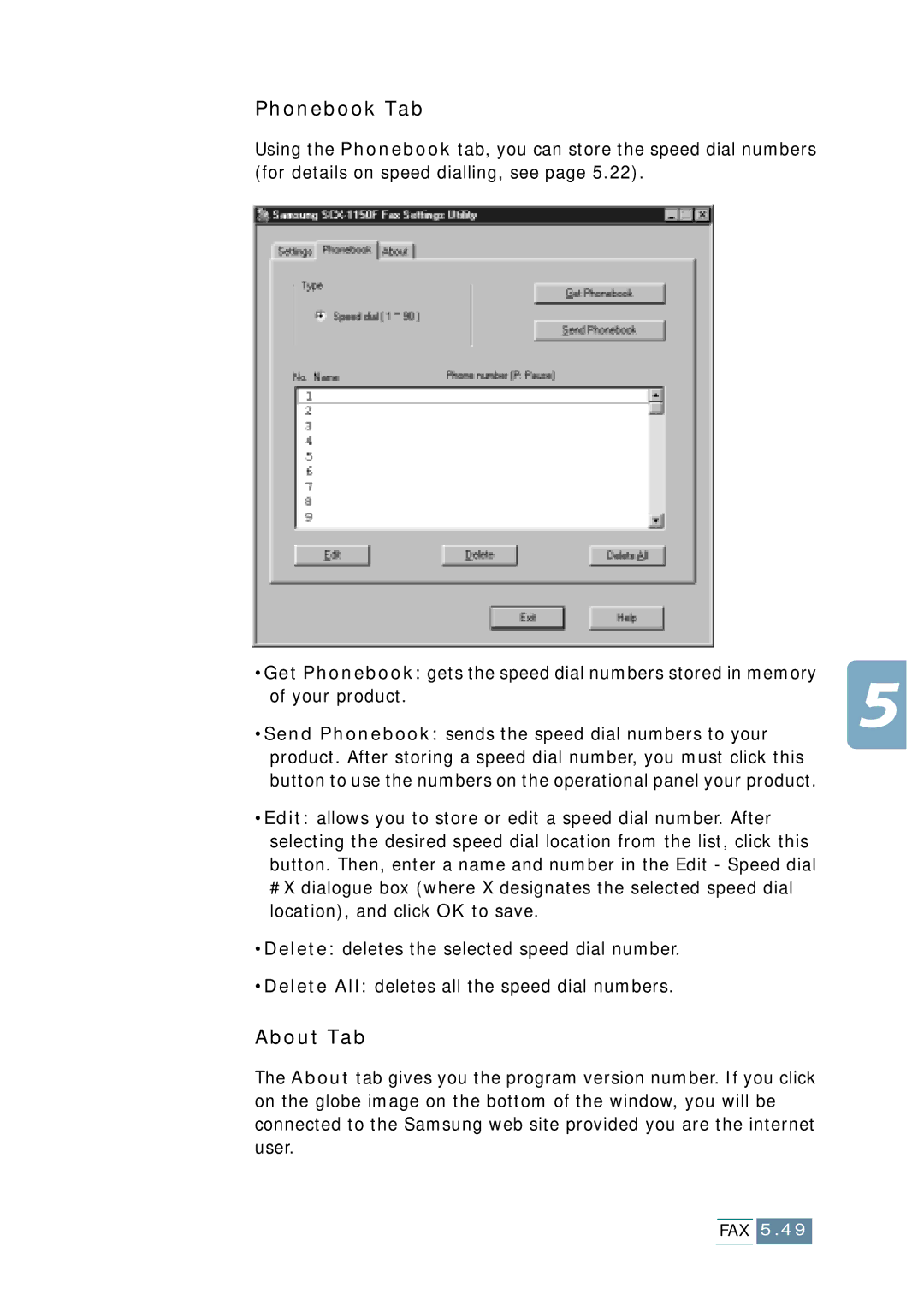 Samsung SCX-1150F manual Phonebook Tab 