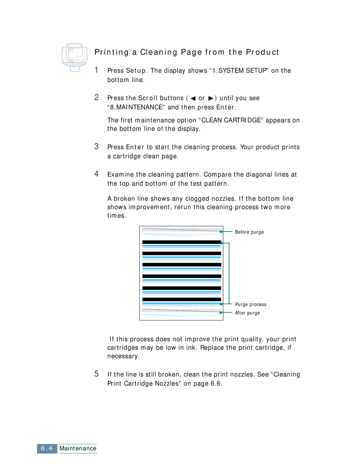 Samsung SCX-1150F manual Printing a Cleaning Page from the Product 