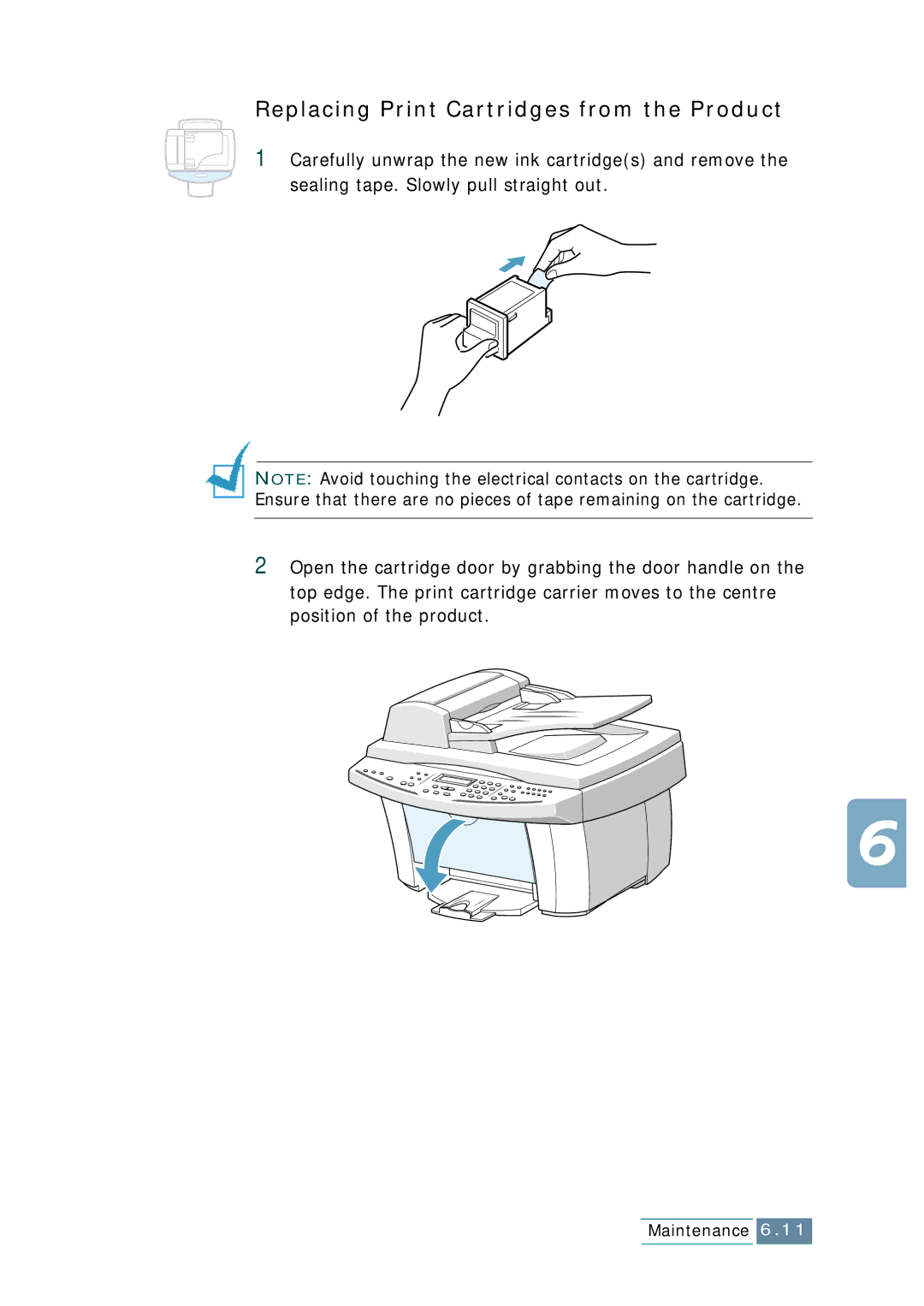 Samsung SCX-1150F manual Replacing Print Cartridges from the Product 