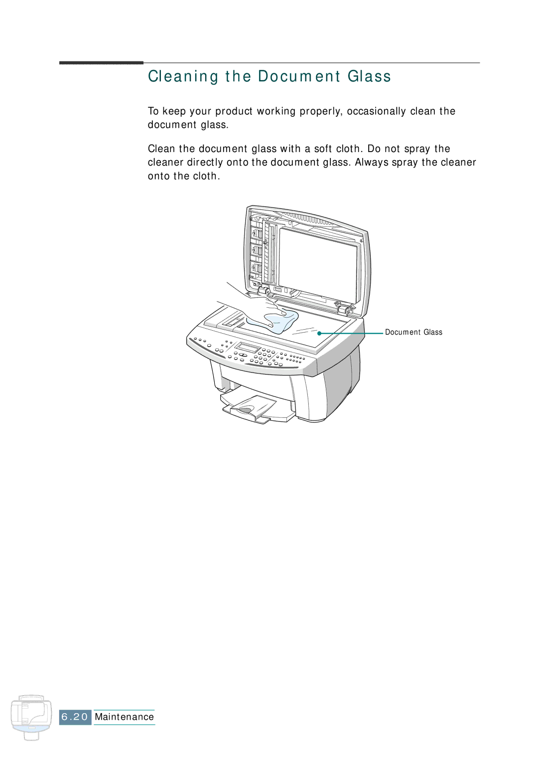 Samsung SCX-1150F manual Cleaning the Document Glass 