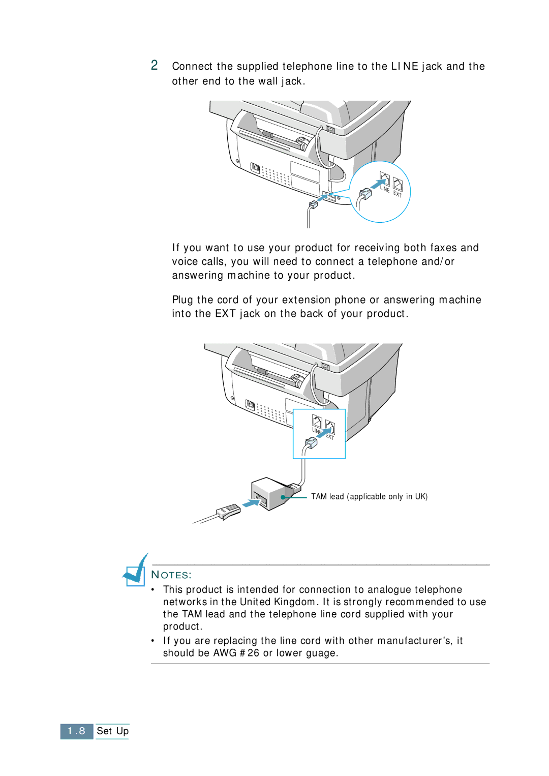 Samsung SCX-1150F manual TAM lead applicable only in UK 