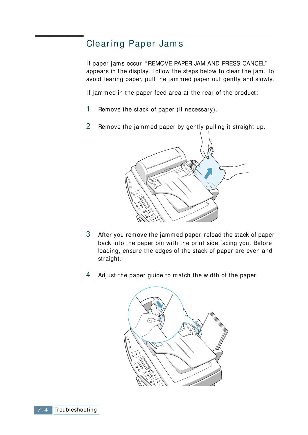 Samsung SCX-1150F manual Clearing Paper Jams 