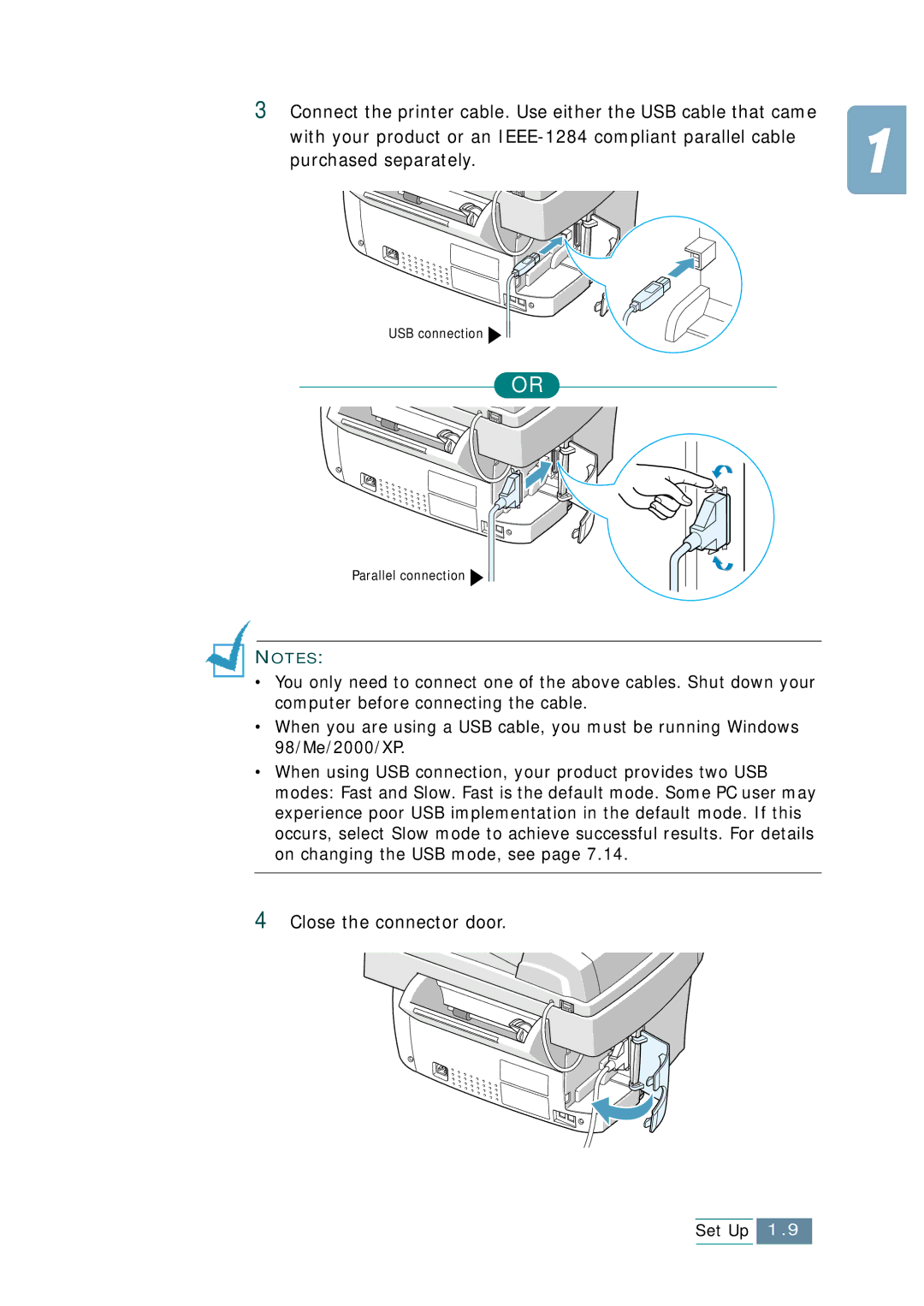 Samsung SCX-1150F manual Close the connector door 