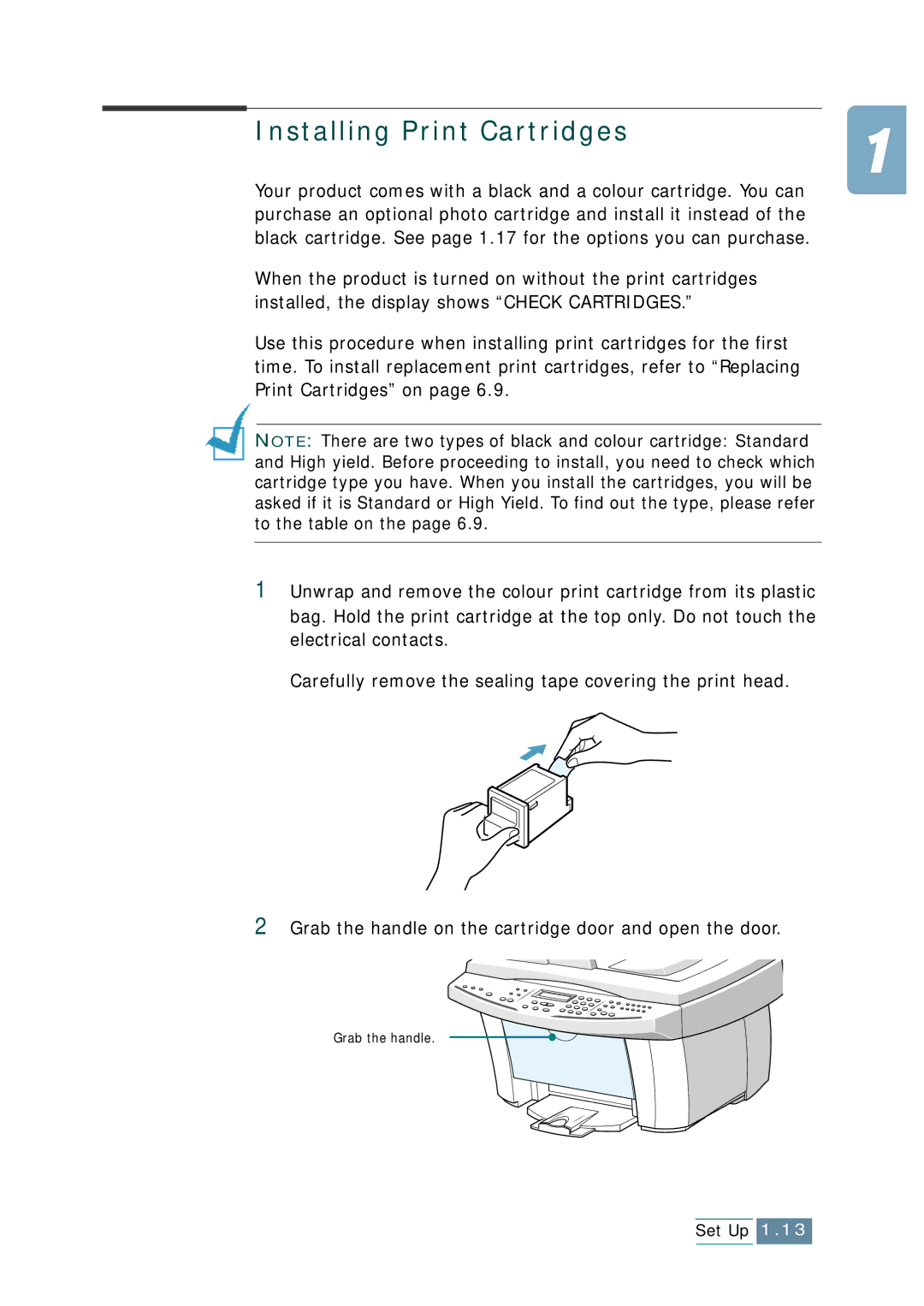 Samsung SCX-1150F manual Installing Print Cartridges 