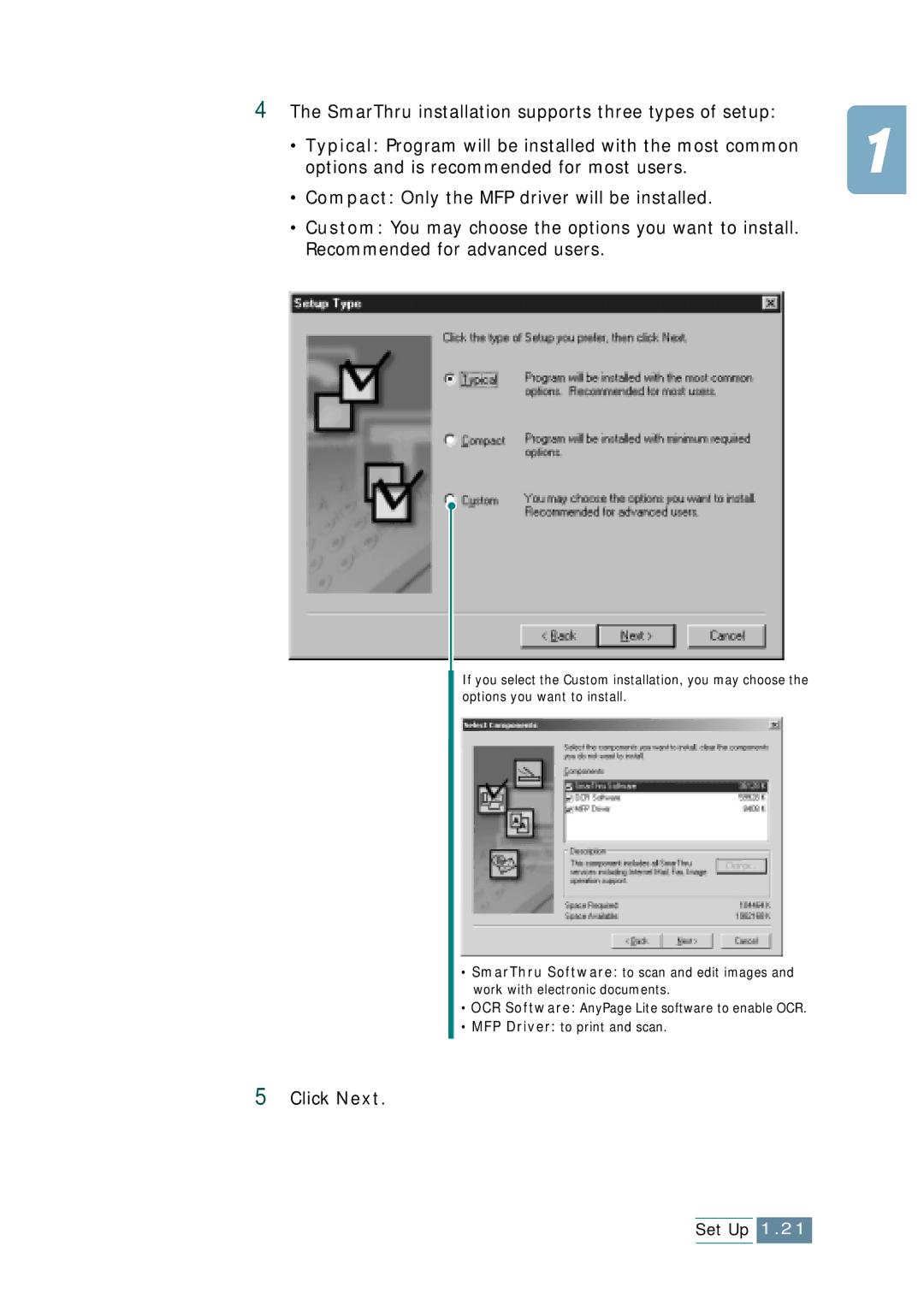 Samsung SCX-1150F manual Click Next 