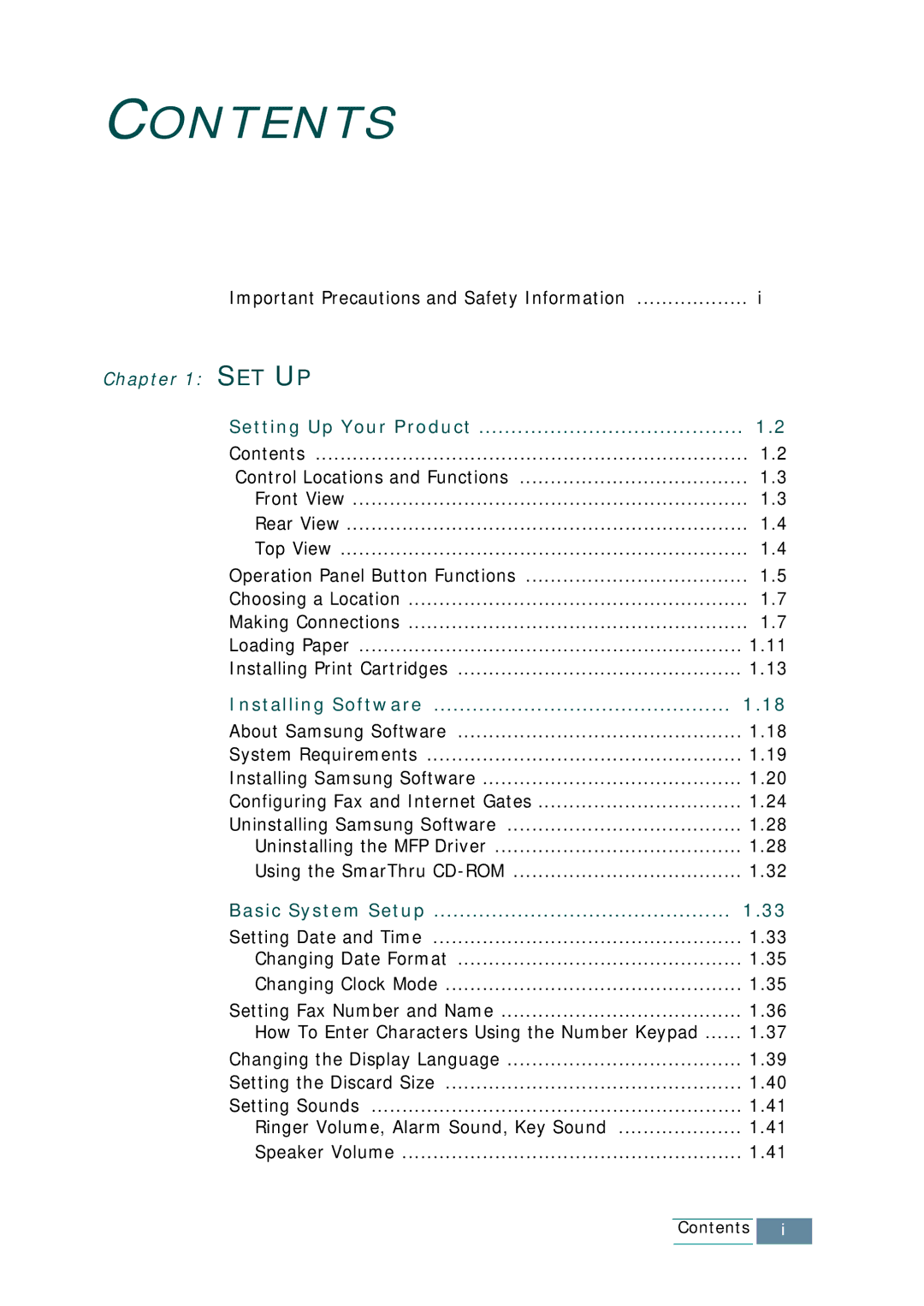 Samsung SCX-1150F manual Contents 