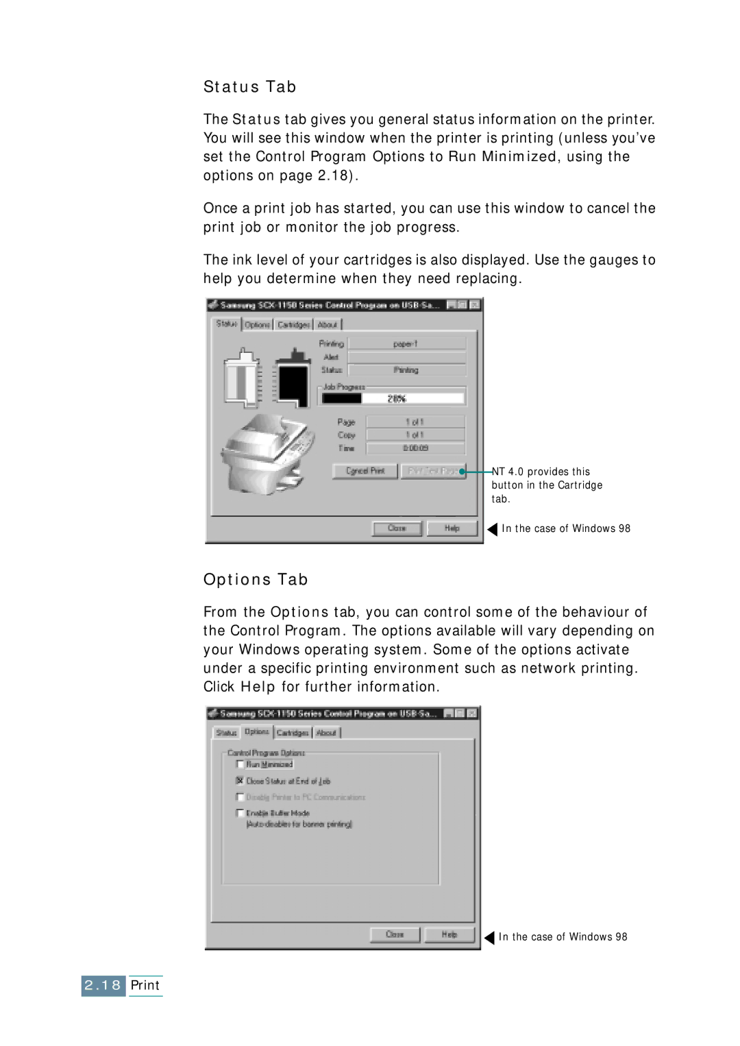 Samsung SCX-1150F manual Status Tab 