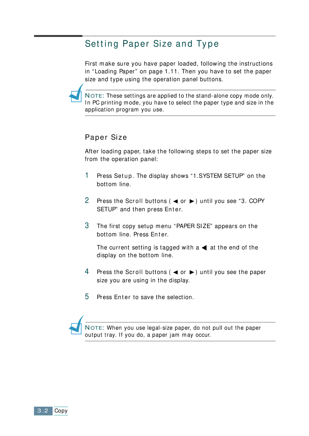 Samsung SCX-1150F manual Setting Paper Size and Type 