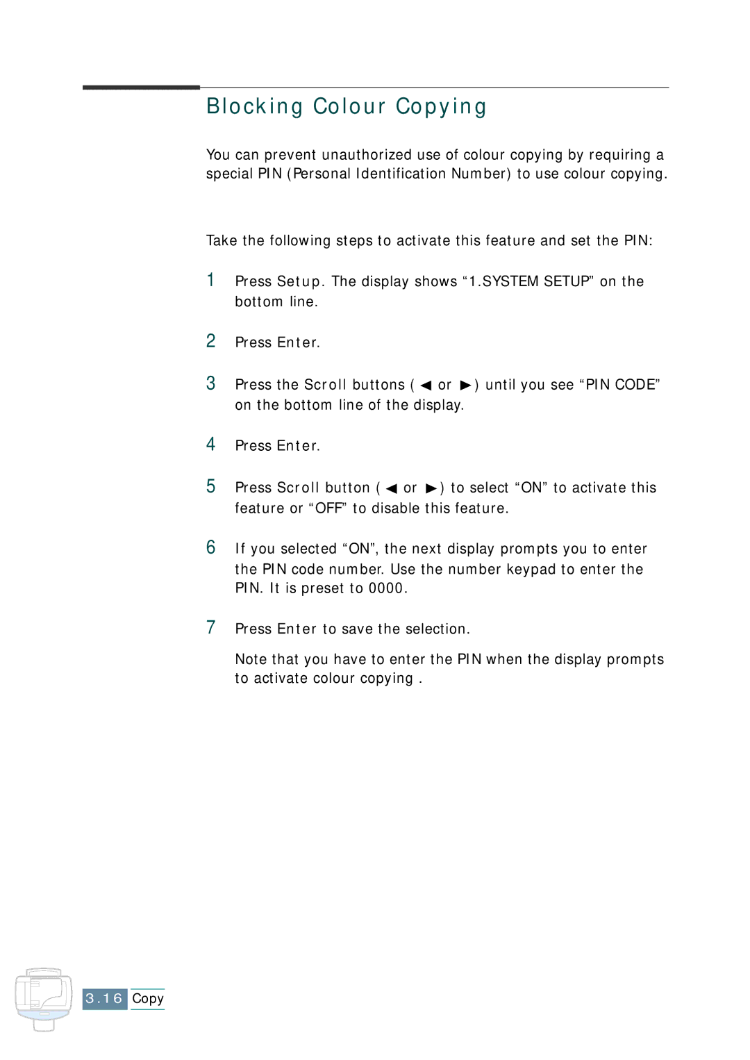 Samsung SCX-1150F manual Blocking Colour Copying 