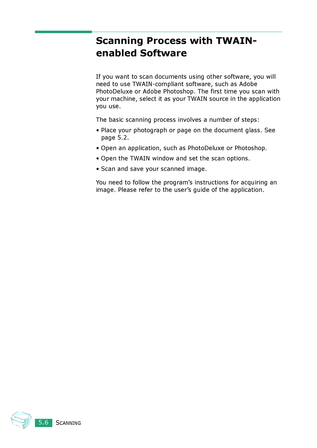 Samsung SCX-4100 manual Scanning Process with TWAIN- enabled Software 