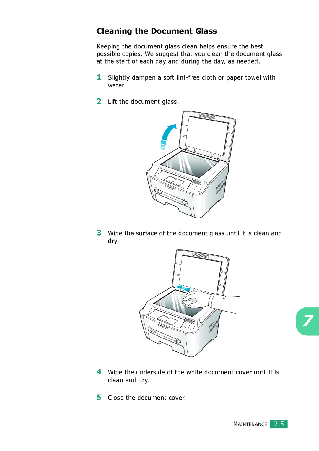 Samsung SCX-4100 manual Cleaning the Document Glass 