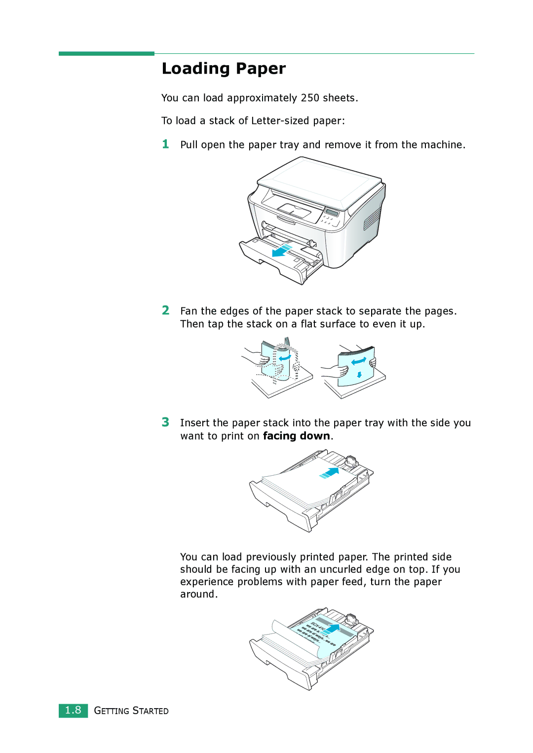 Samsung SCX-4100 manual Loading Paper 