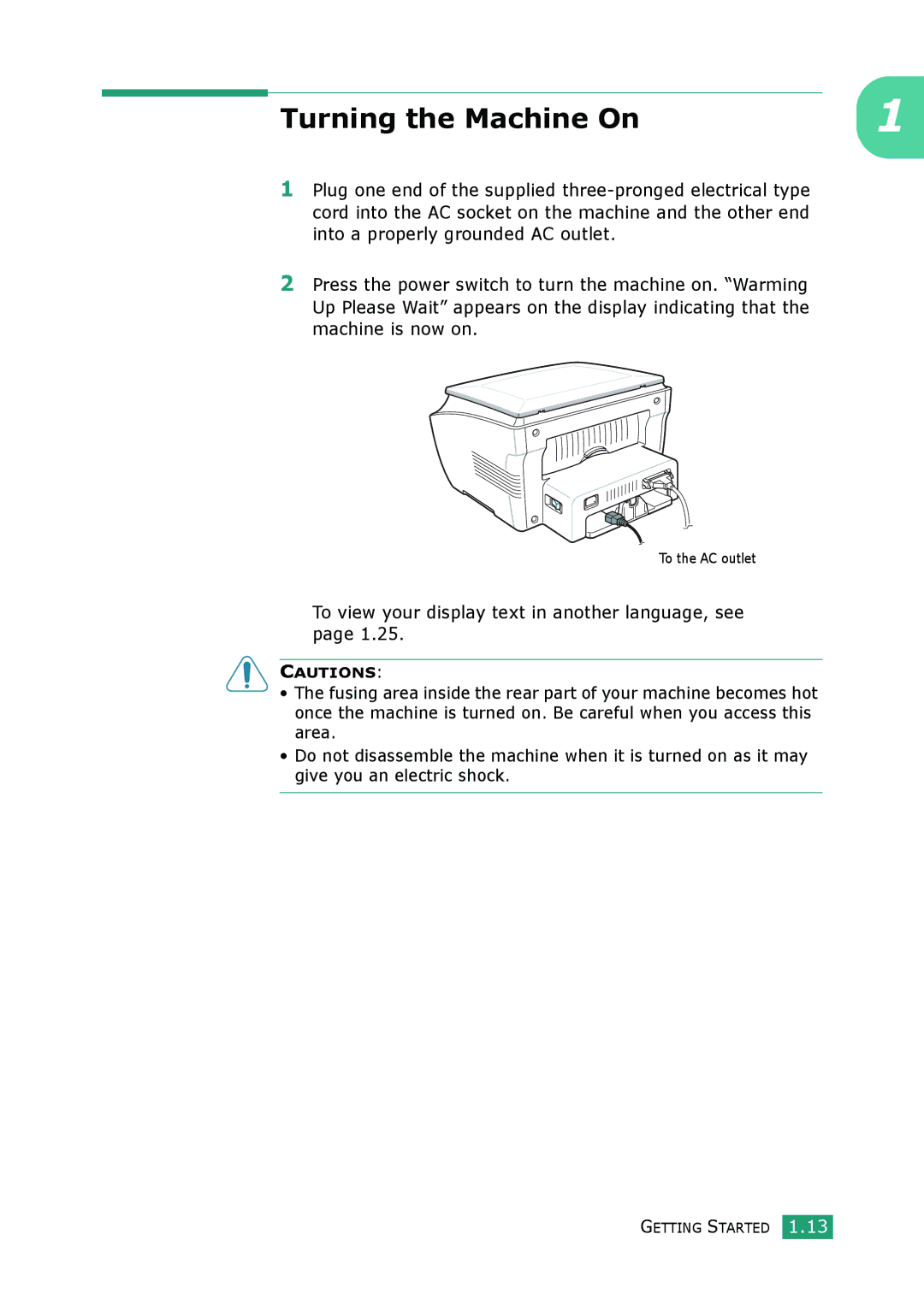 Samsung SCX-4100 manual Turning the Machine On 