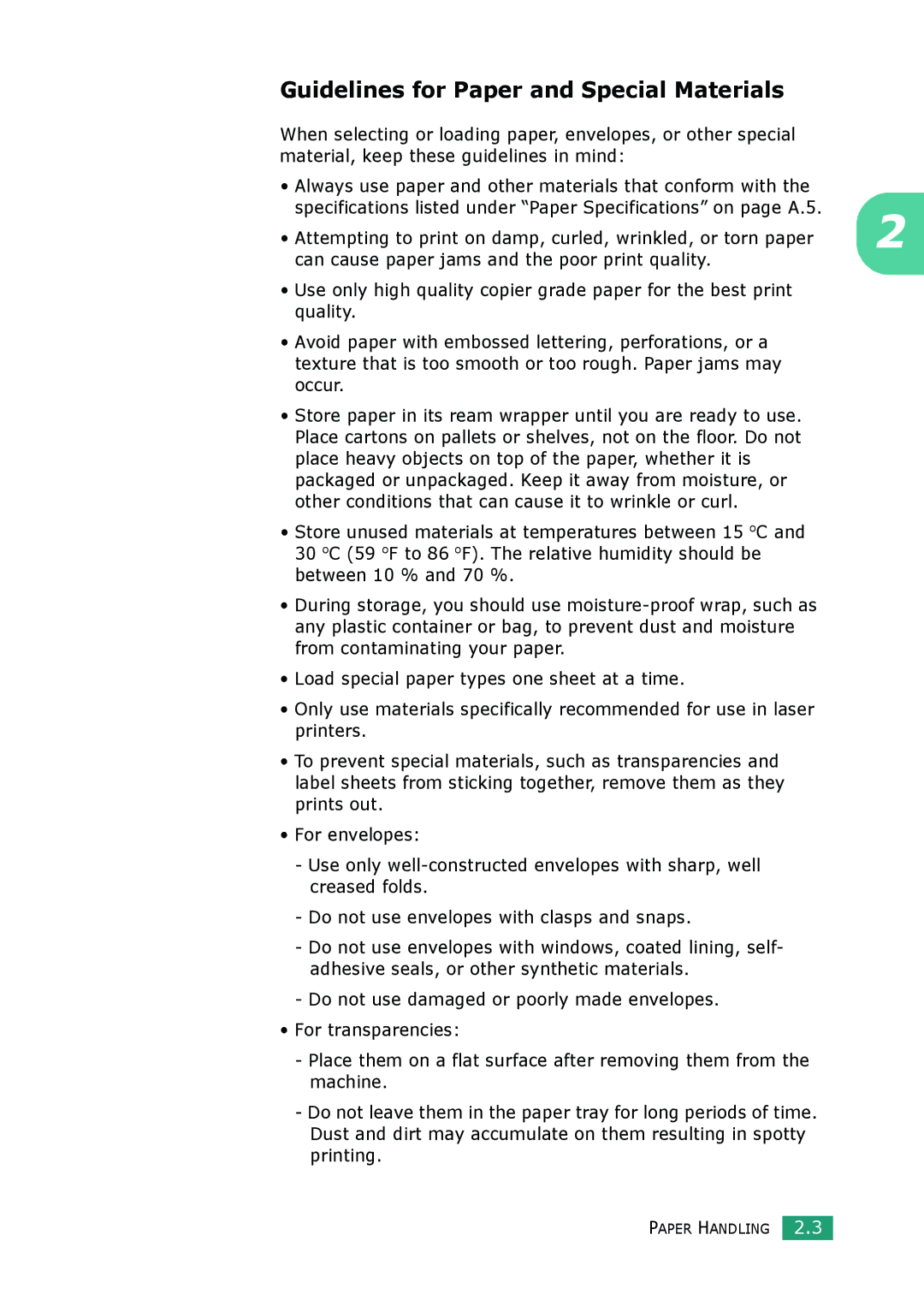 Samsung SCX-4100 Guidelines for Paper and Special Materials, Attempting to print on damp, curled, wrinkled, or torn paper 