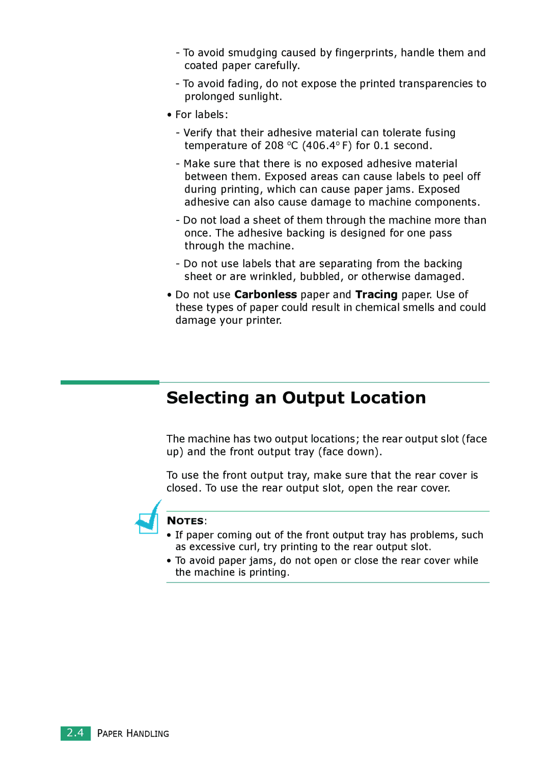 Samsung SCX-4100 manual Selecting an Output Location 