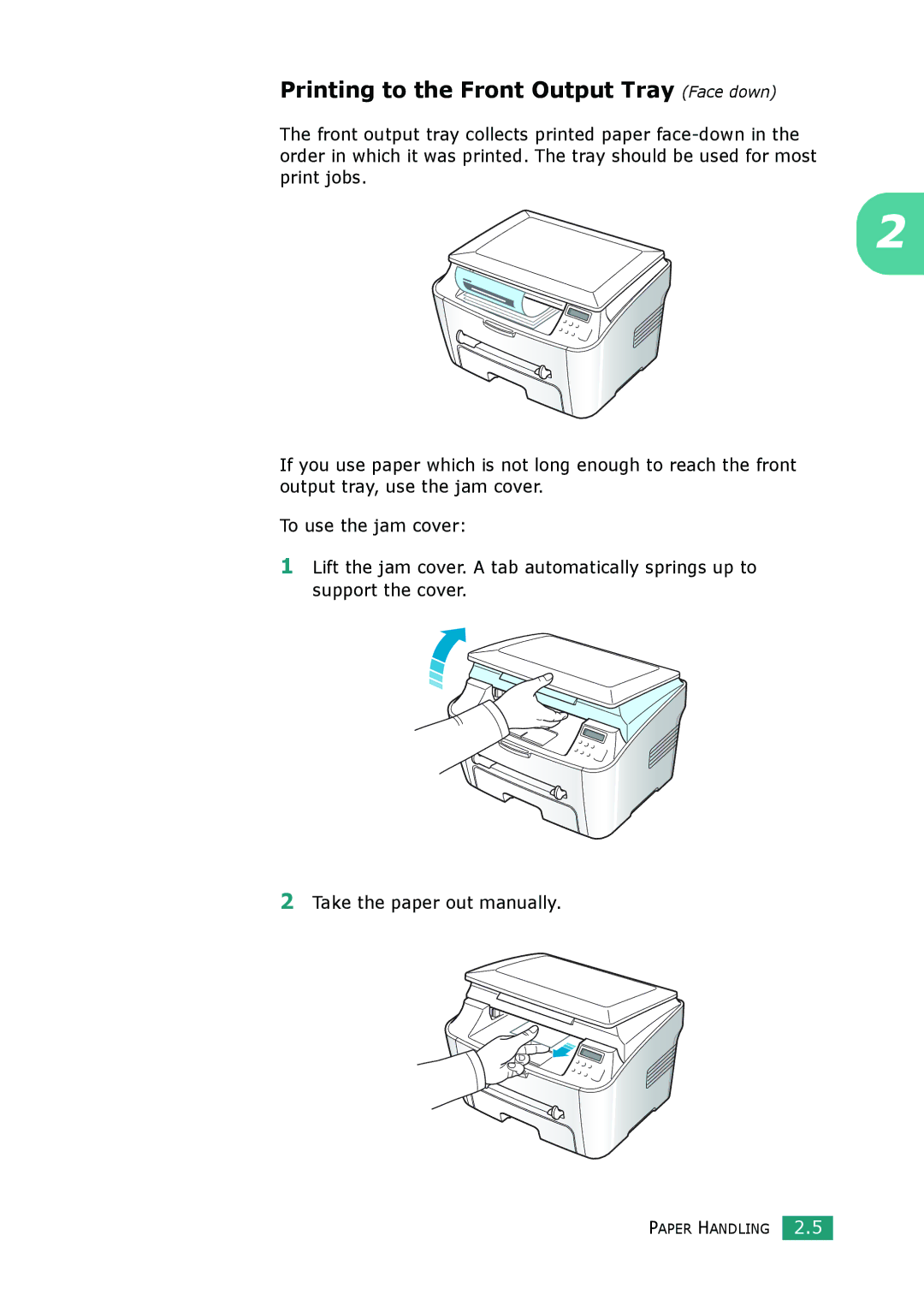 Samsung SCX-4100 manual Printing to the Front Output Tray Face down 