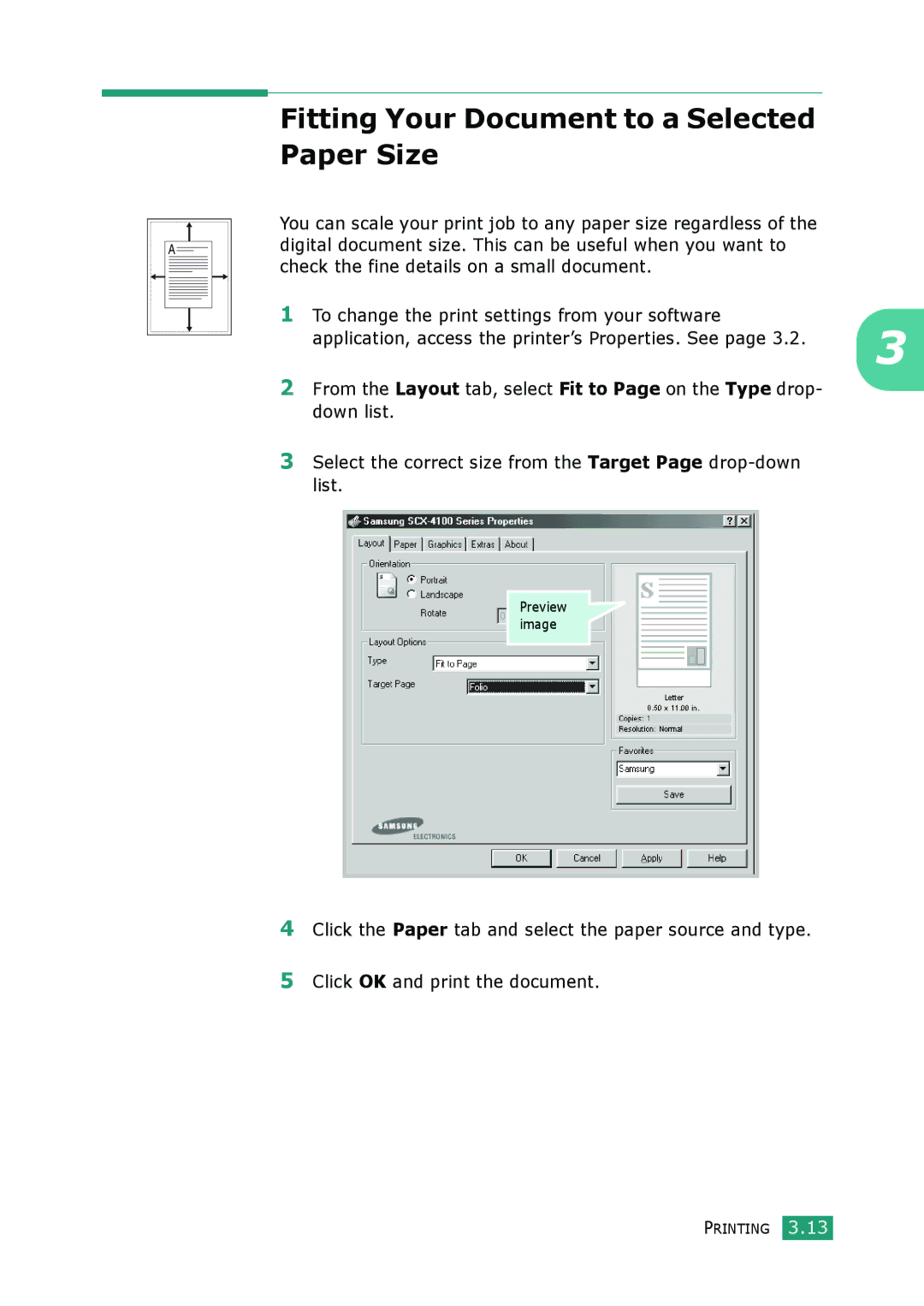 Samsung SCX-4100 manual Fitting Your Document to a Selected Paper Size 