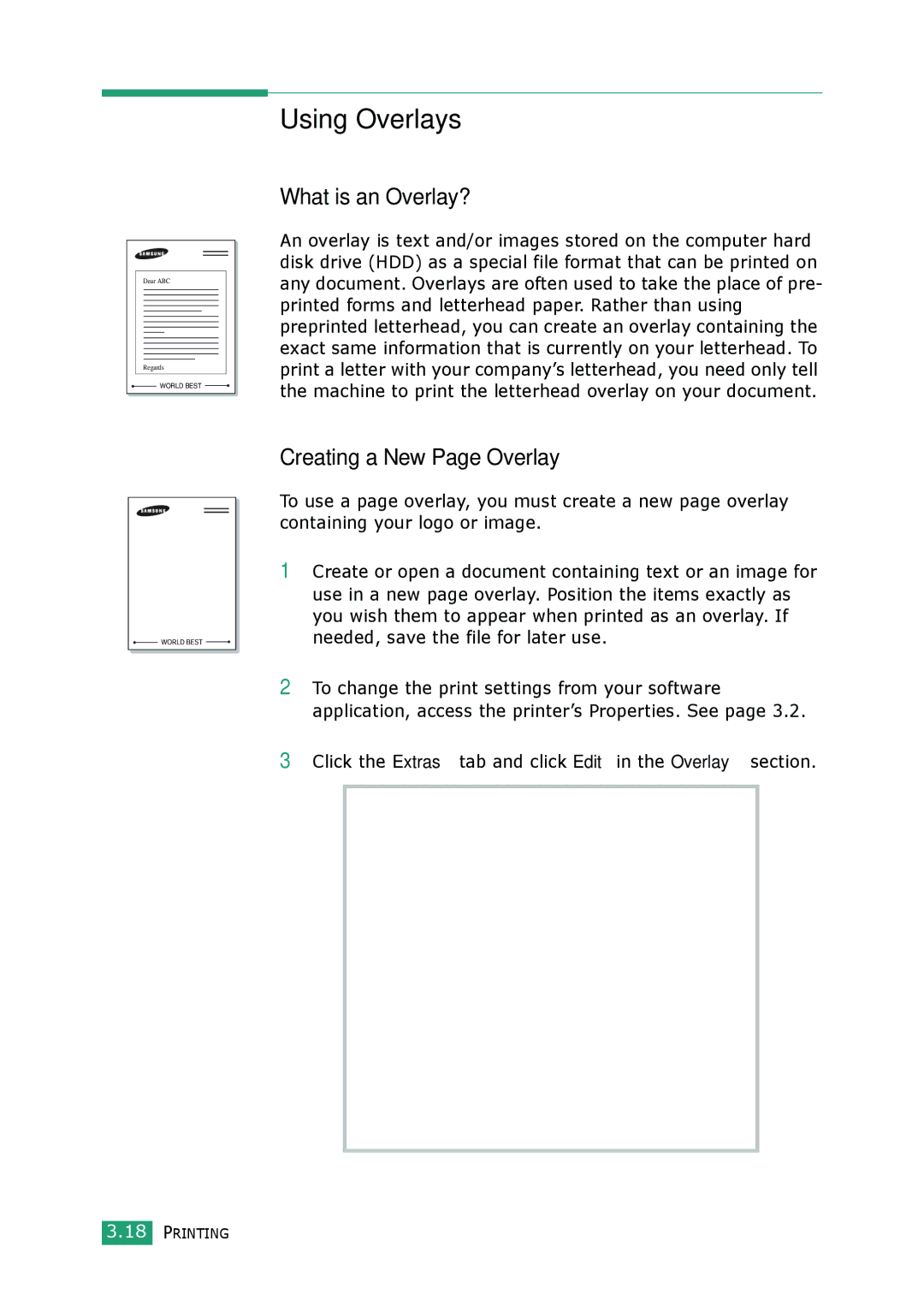 Samsung SCX-4100 manual Using Overlays, What is an Overlay?, Creating a New Page Overlay 