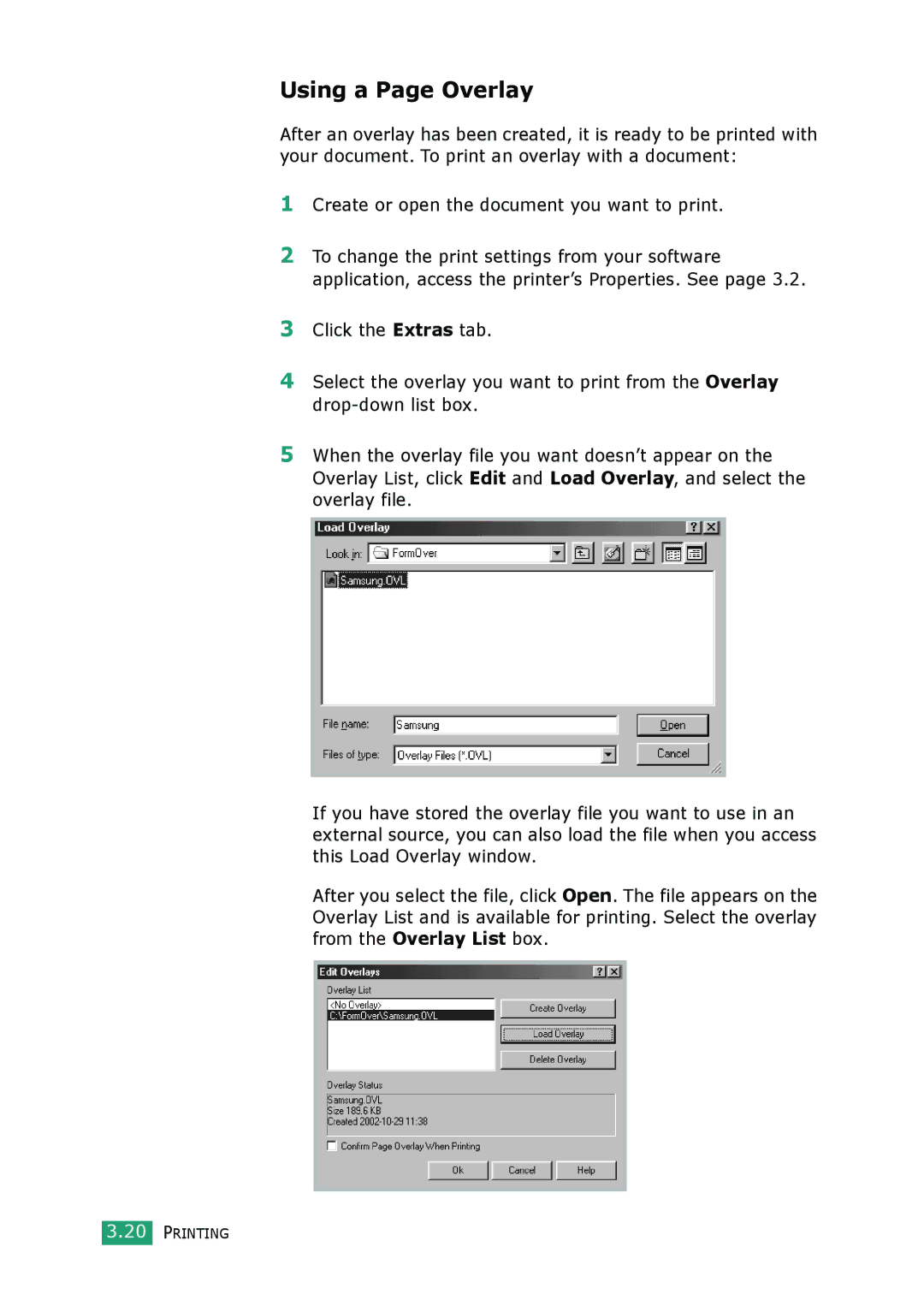 Samsung SCX-4100 manual Using a Page Overlay 