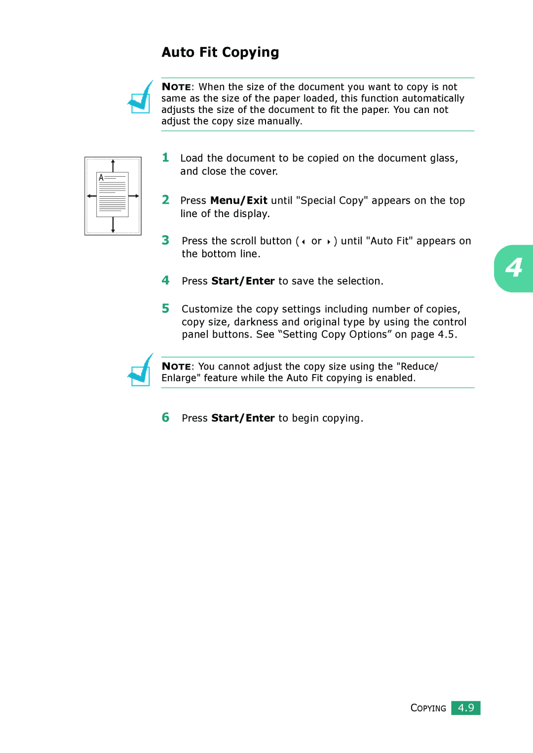 Samsung SCX-4100 manual Auto Fit Copying 