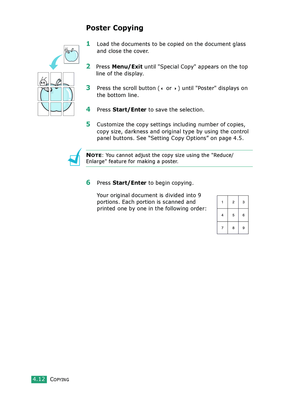 Samsung SCX-4100 manual Poster Copying 