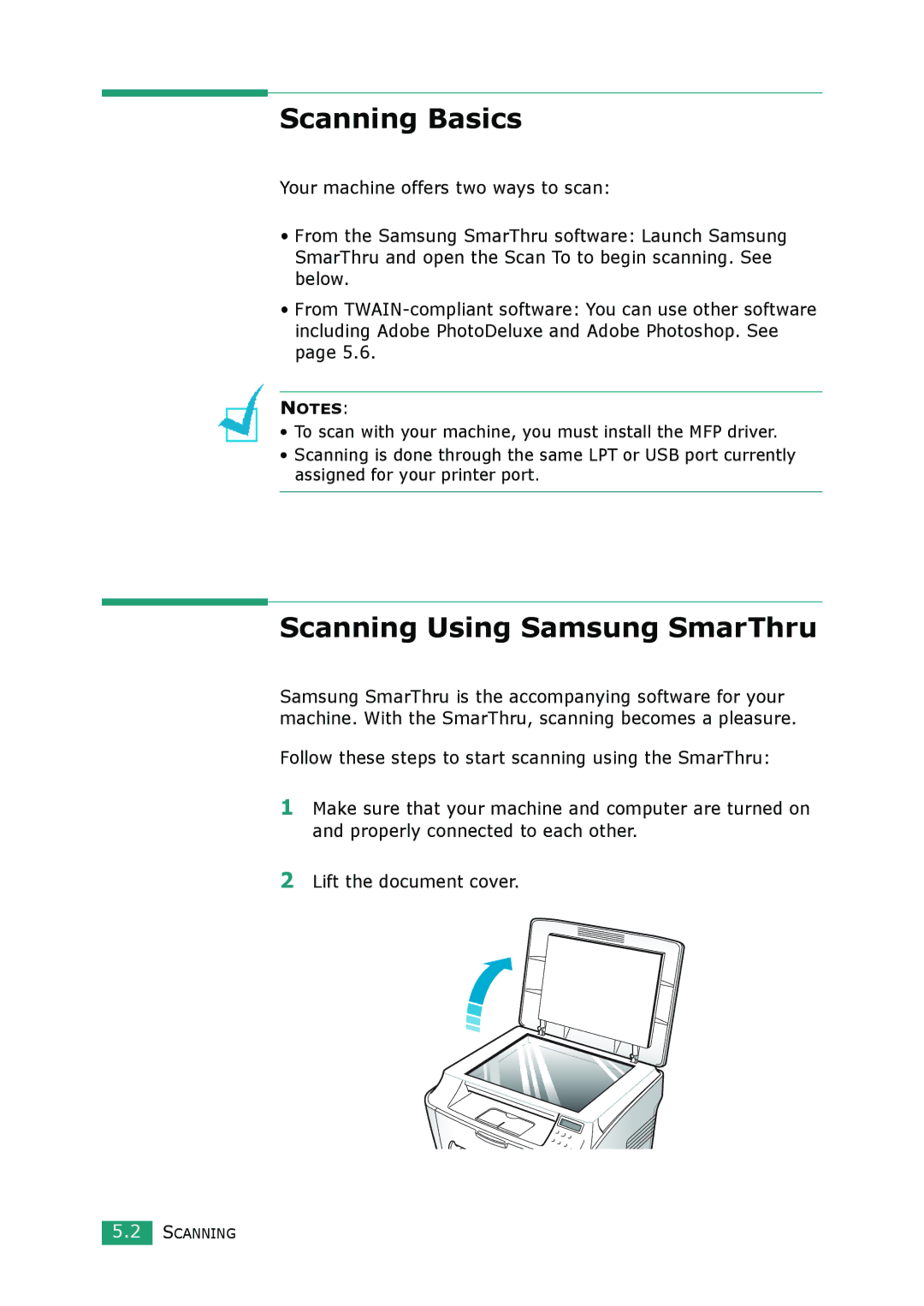 Samsung SCX-4100 manual Scanning Basics, Scanning Using Samsung SmarThru 