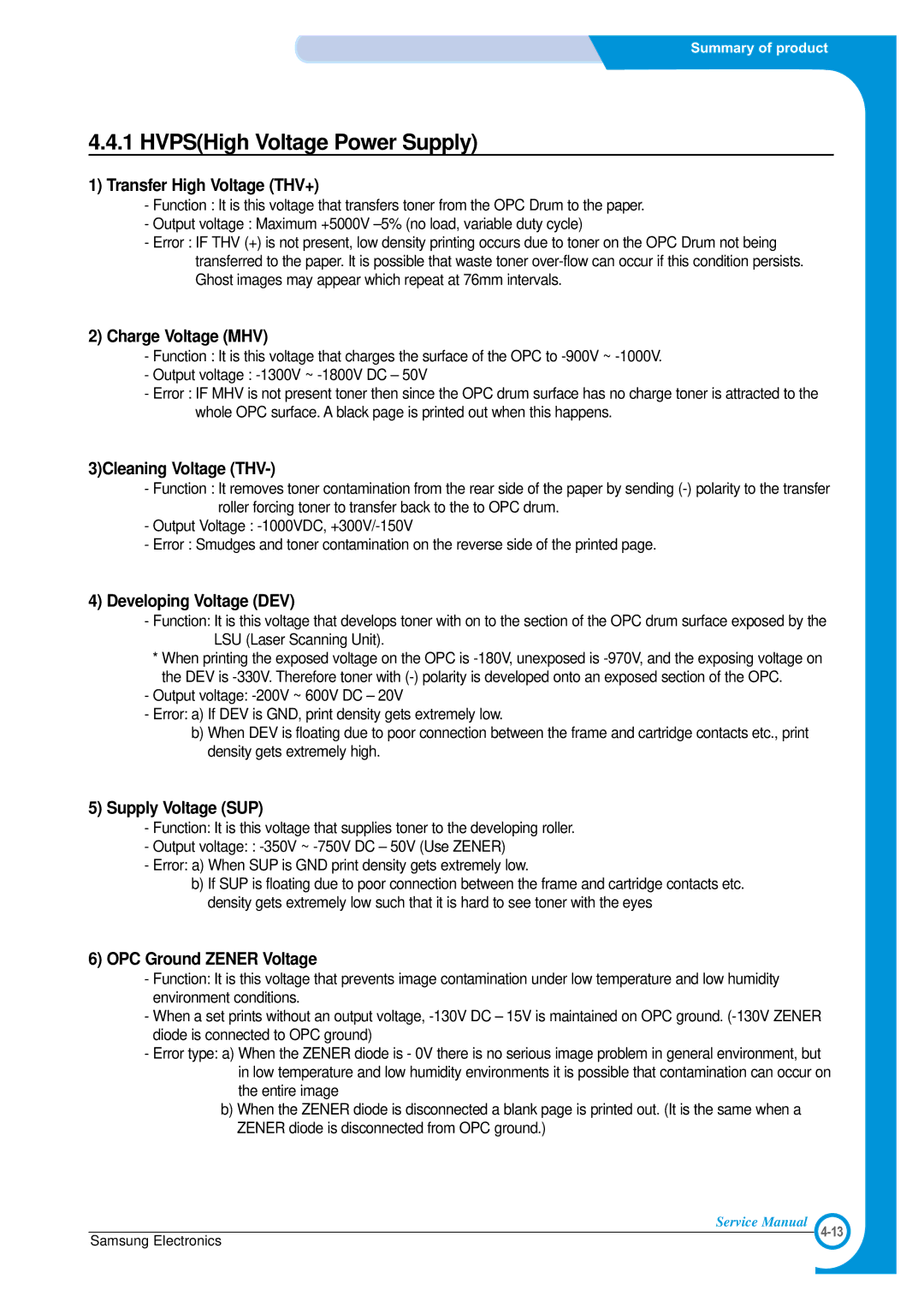 Samsung SCX-4100 specifications HVPSHigh Voltage Power Supply 