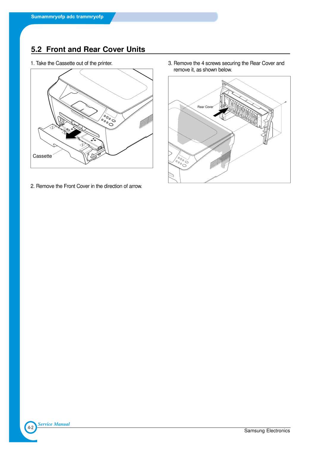 Samsung SCX-4100 specifications Front and Rear Cover Units 