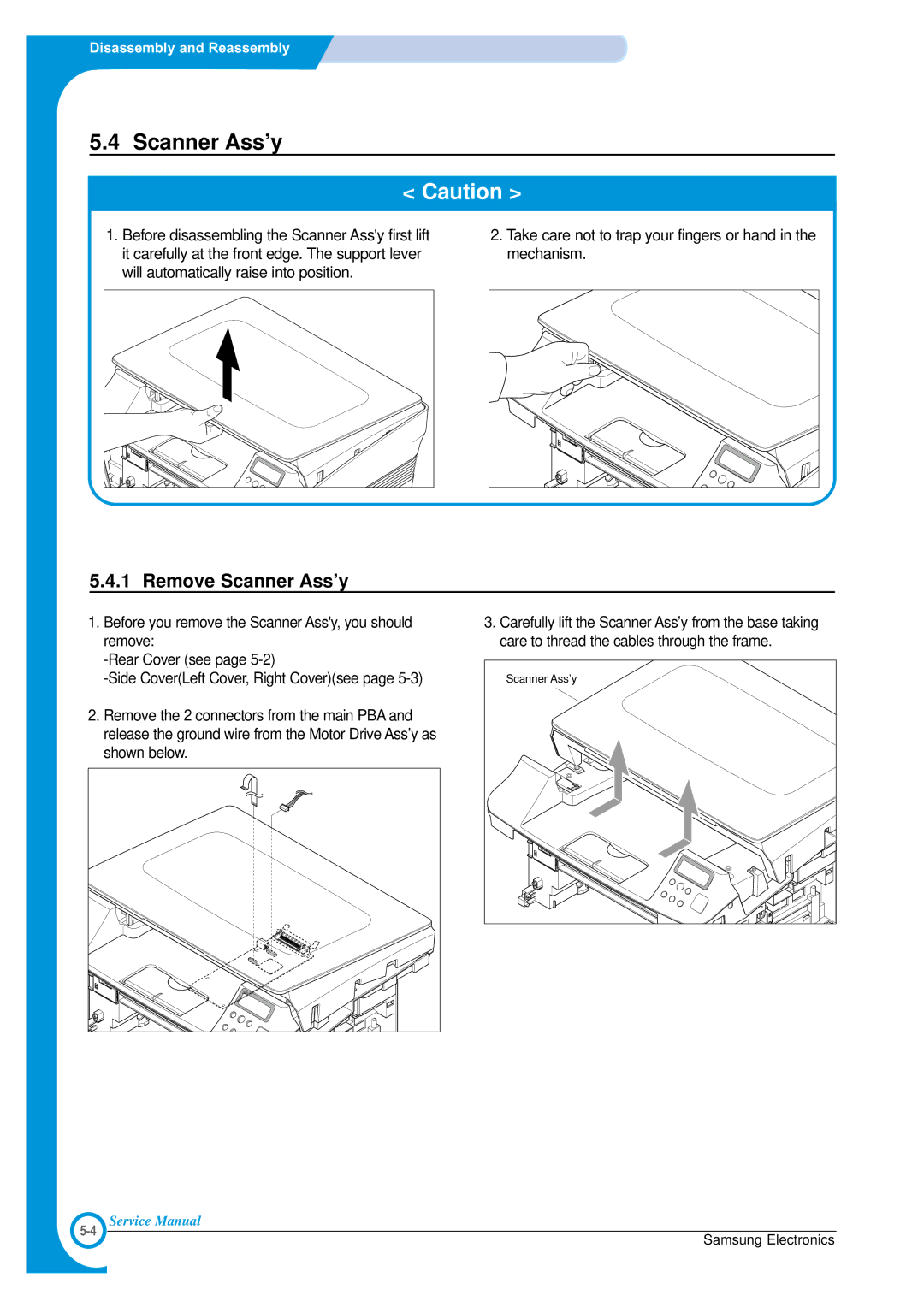 Samsung SCX-4100 specifications Remove Scanner Ass’y 