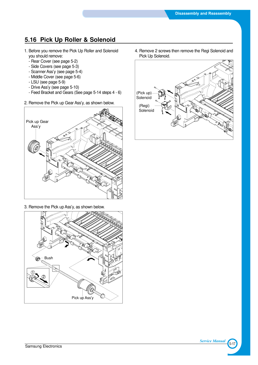 Samsung SCX-4100 specifications Pick Up Roller & Solenoid 