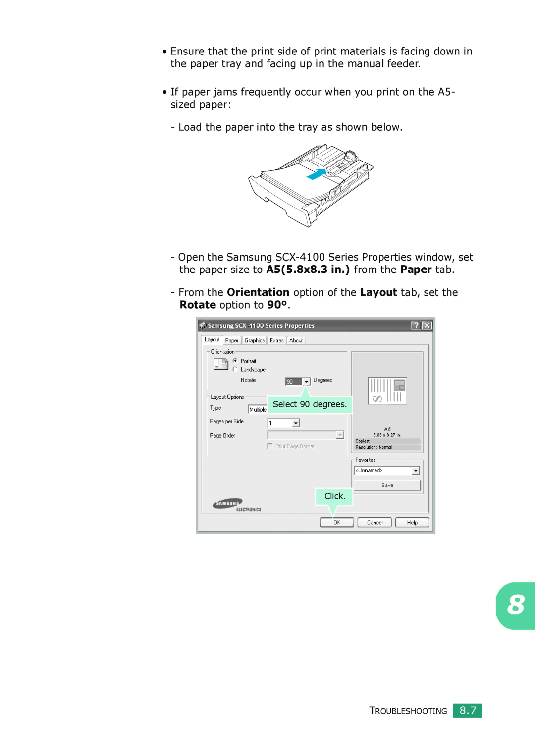 Samsung SCX-4100 manual Select 90 degrees Click 